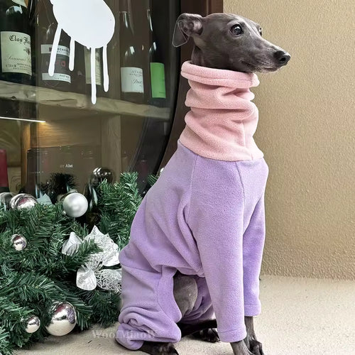Stylish Pure-Color Winter Dog Jumpsuit with Hat – Stretch Fit for Italian Greyhounds & Whippets
