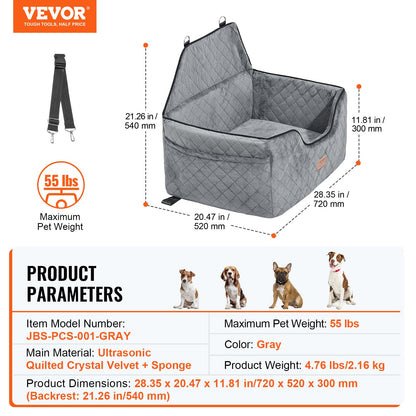 VEVOR Dog Booster Car Seat Pet Car Seat For Medium Large Dog Up To 55 Lbs Gray