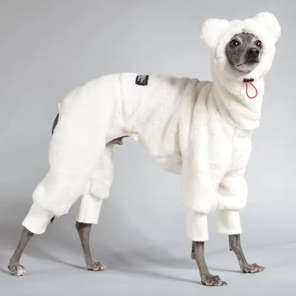 Comfy Fleece Dog Sweater with Hood – Four-Leg Winter Wear for Whippets & Greyhounds