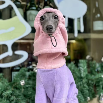 Stylish Pure-Color Winter Dog Jumpsuit with Hat – Stretch Fit for Italian Greyhounds & Whippets