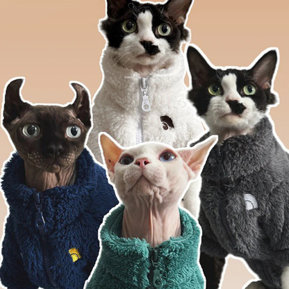 Handmade Polar Fleece Zip Coat Winter Jacket Sphynx Cat Clothes
