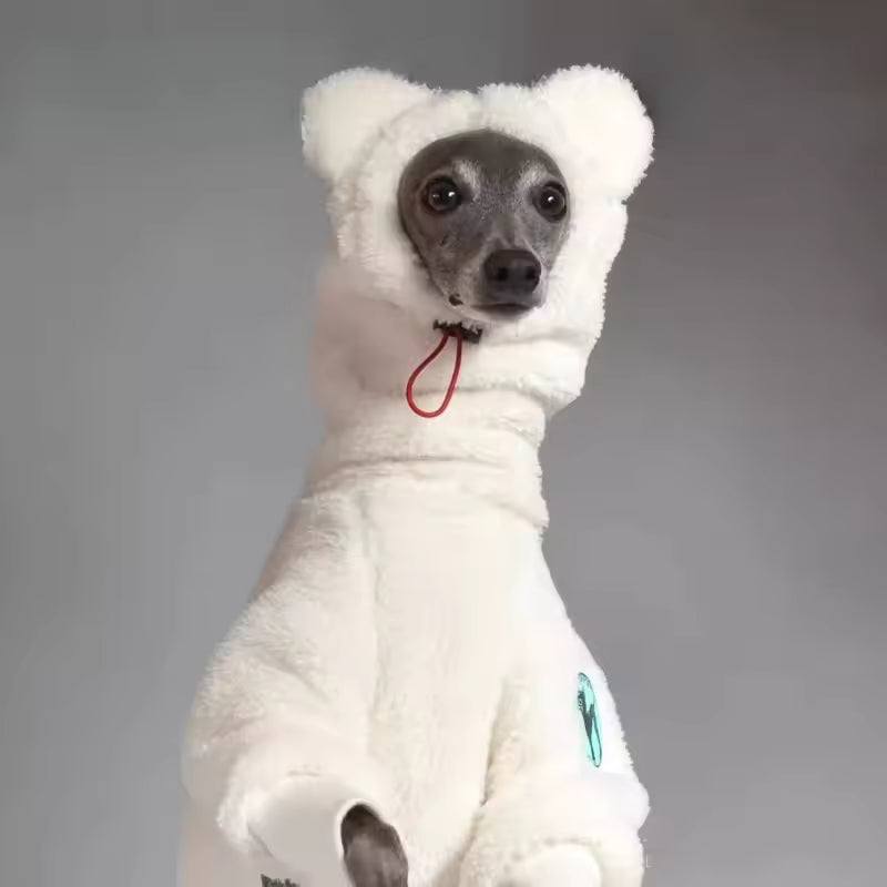 Comfy Fleece Dog Sweater with Hood – Four-Leg Winter Wear for Whippets & Greyhounds