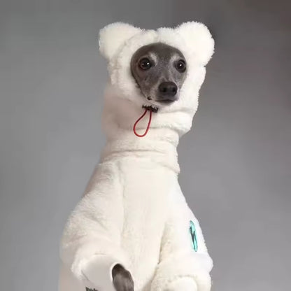 Comfy Fleece Dog Sweater with Hood – Four-Leg Winter Wear for Whippets & Greyhounds