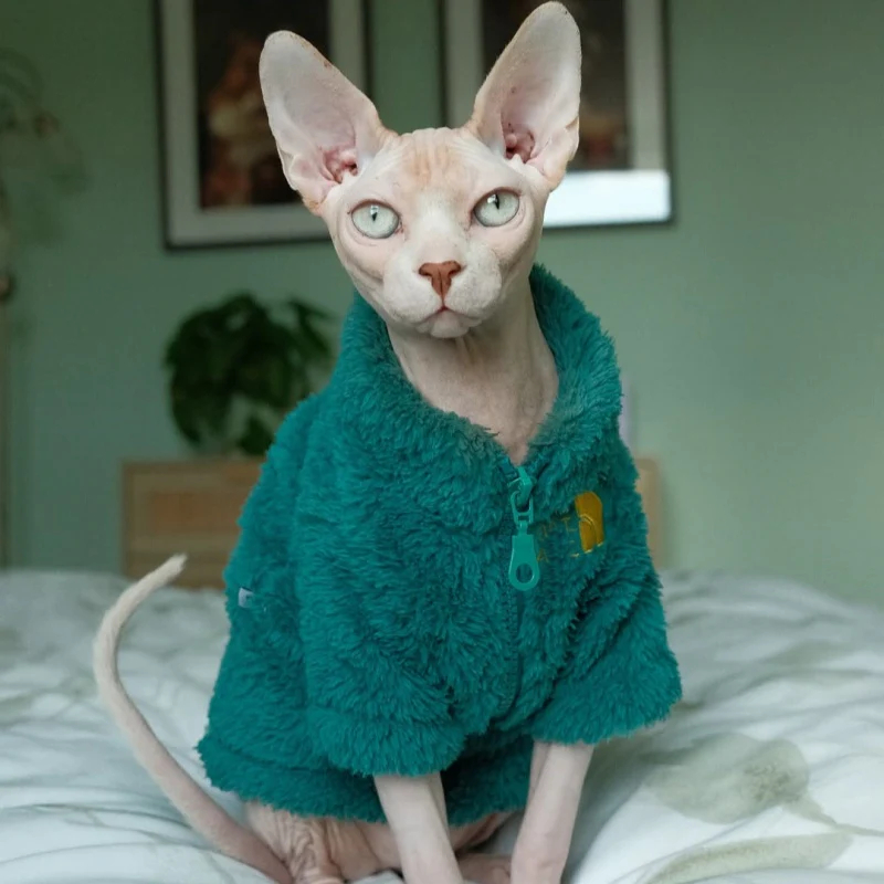 Handmade Polar Fleece Zip Coat Winter Jacket Sphynx Cat Clothes
