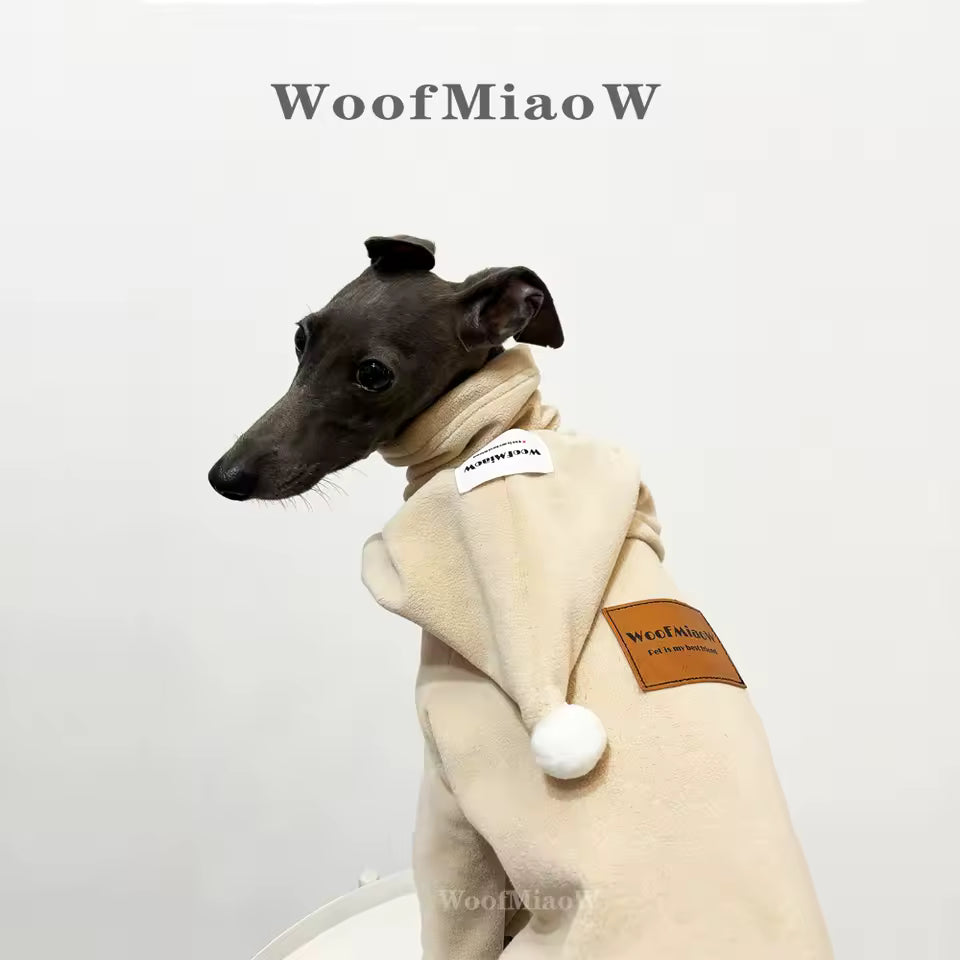Stylish Pure-Color Winter Dog Jumpsuit with Hat – Stretch Fit for Italian Greyhounds & Whippets