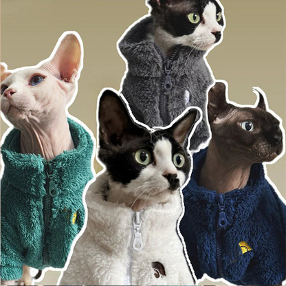 Handmade Polar Fleece Zip Coat Winter Jacket Sphynx Cat Clothes