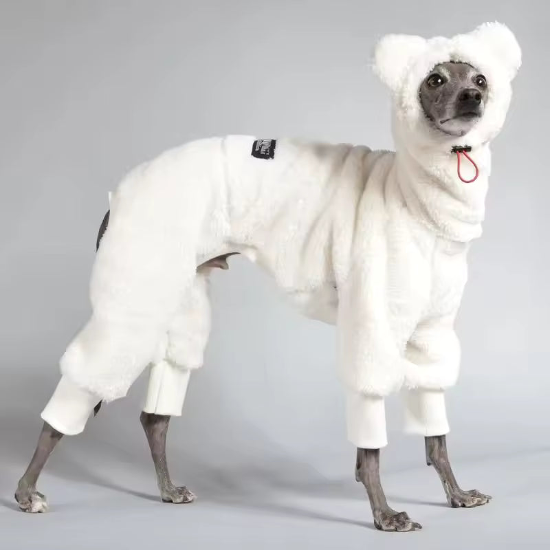 Comfy Fleece Dog Sweater with Hood – Four-Leg Winter Wear for Whippets & Greyhounds