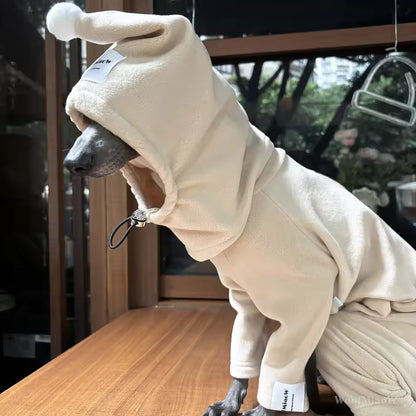Stylish Pure-Color Winter Dog Jumpsuit with Hat – Stretch Fit for Italian Greyhounds & Whippets