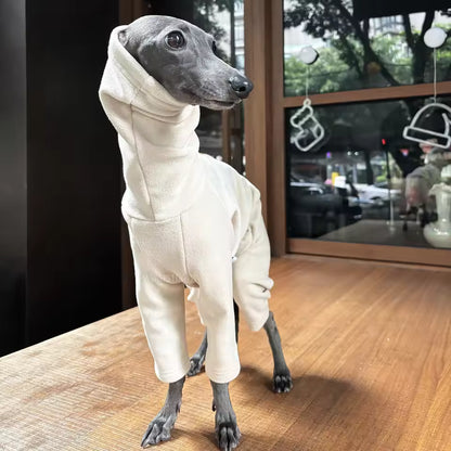 Stylish Pure-Color Winter Dog Jumpsuit with Hat – Stretch Fit for Italian Greyhounds & Whippets
