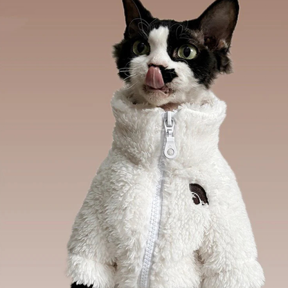 Handmade Polar Fleece Zip Coat Winter Jacket Sphynx Cat Clothes