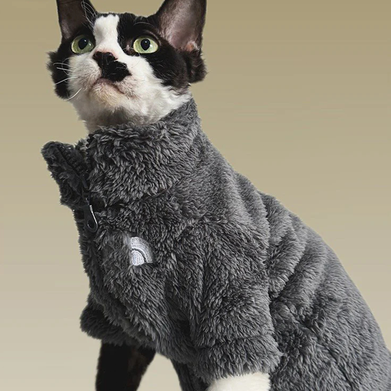 Handmade Polar Fleece Zip Coat Winter Jacket Sphynx Cat Clothes