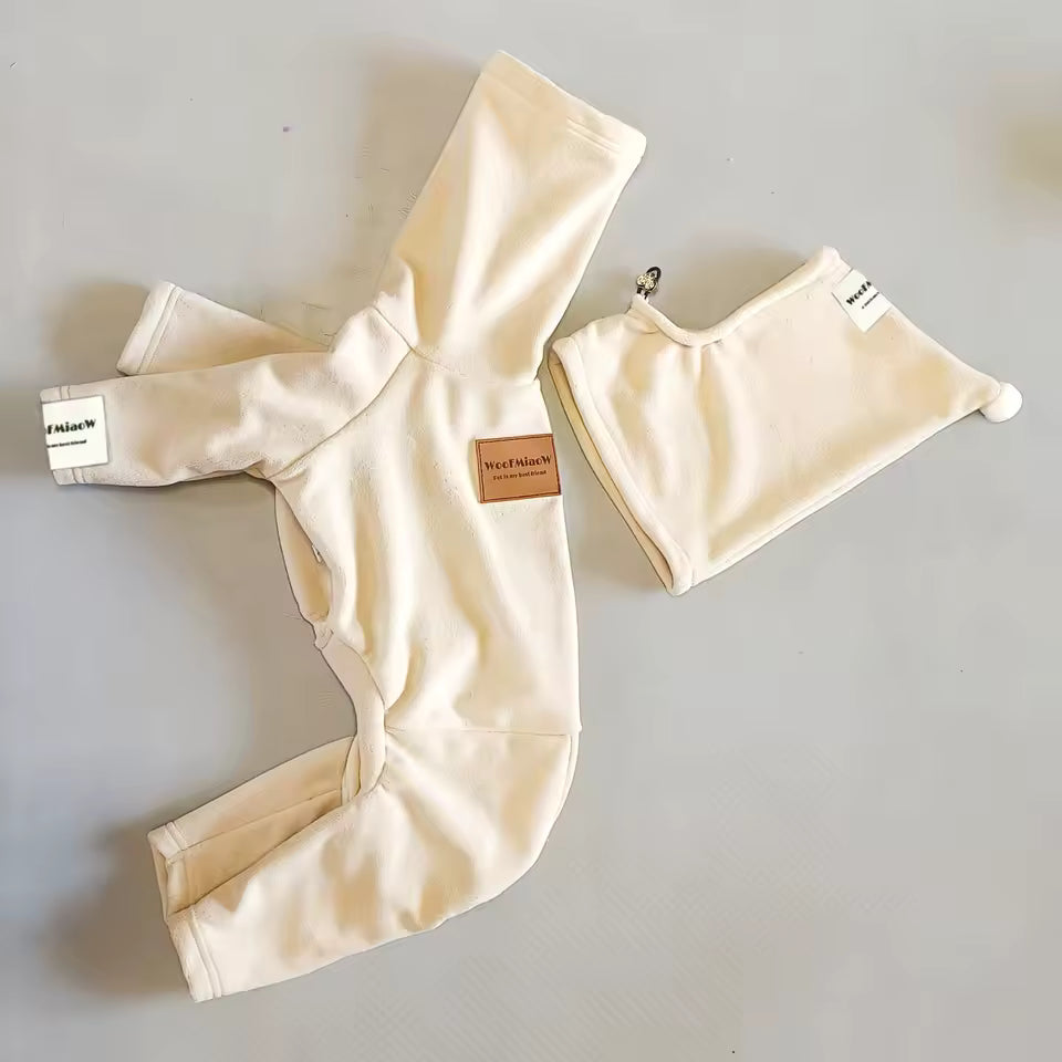 Stylish Pure-Color Winter Dog Jumpsuit with Hat – Stretch Fit for Italian Greyhounds & Whippets