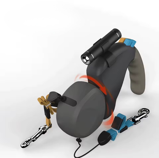 Retractable Double Dog Leash with LED Light
