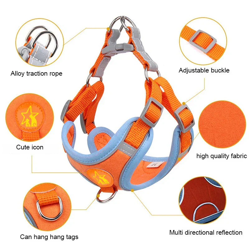 Dogs Harness Vest Walking Traction Rope Reflective Straps Soft Mesh