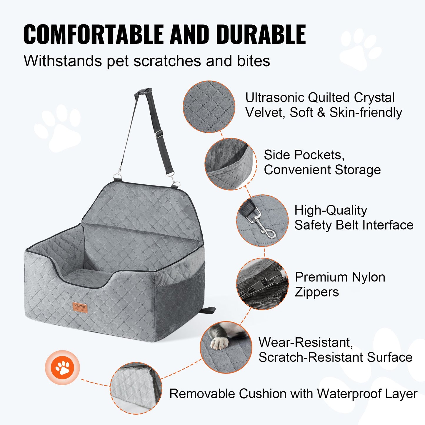 VEVOR Dog Booster Car Seat Pet Car Seat For Medium Large Dog Up To 55 Lbs Gray